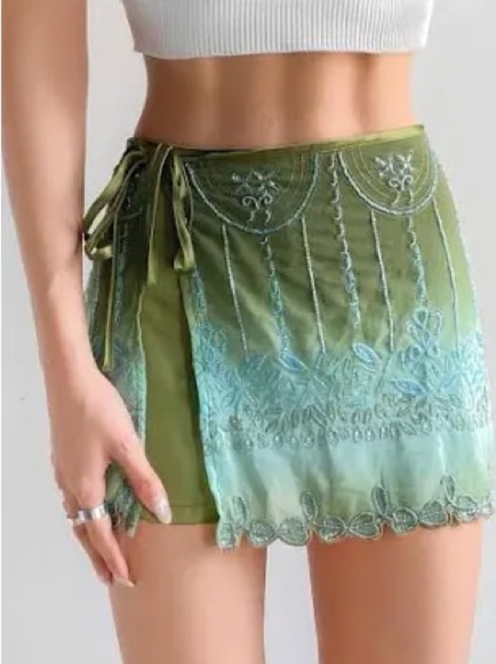 Free People Green to Teal Ombre Lace-Trim Swim Sarong